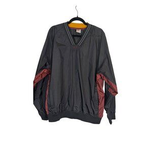 Nike Mens XL Black & Maroon Nylon Pullover Windbreaker V-Neck & Elastic Cuffs